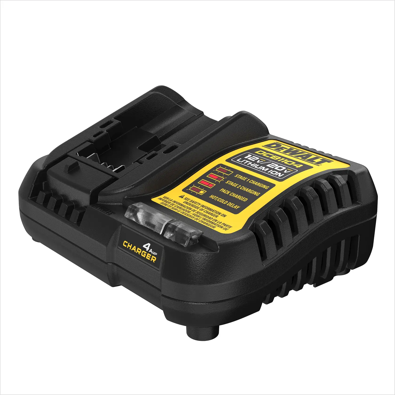 Gráfico da DEWALT mostrando '20V MAX*' em texto grande cinza e amarelo dentro de um retângulo preto e cinza, com fundo amarelo e preto.