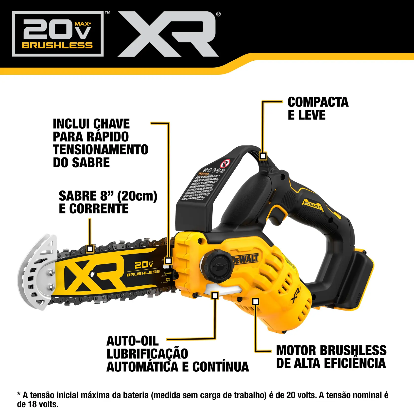 Eletrosserra de Poda 8" (20Cm) Brushless 20V Max* (Apenas Ferramenta)
