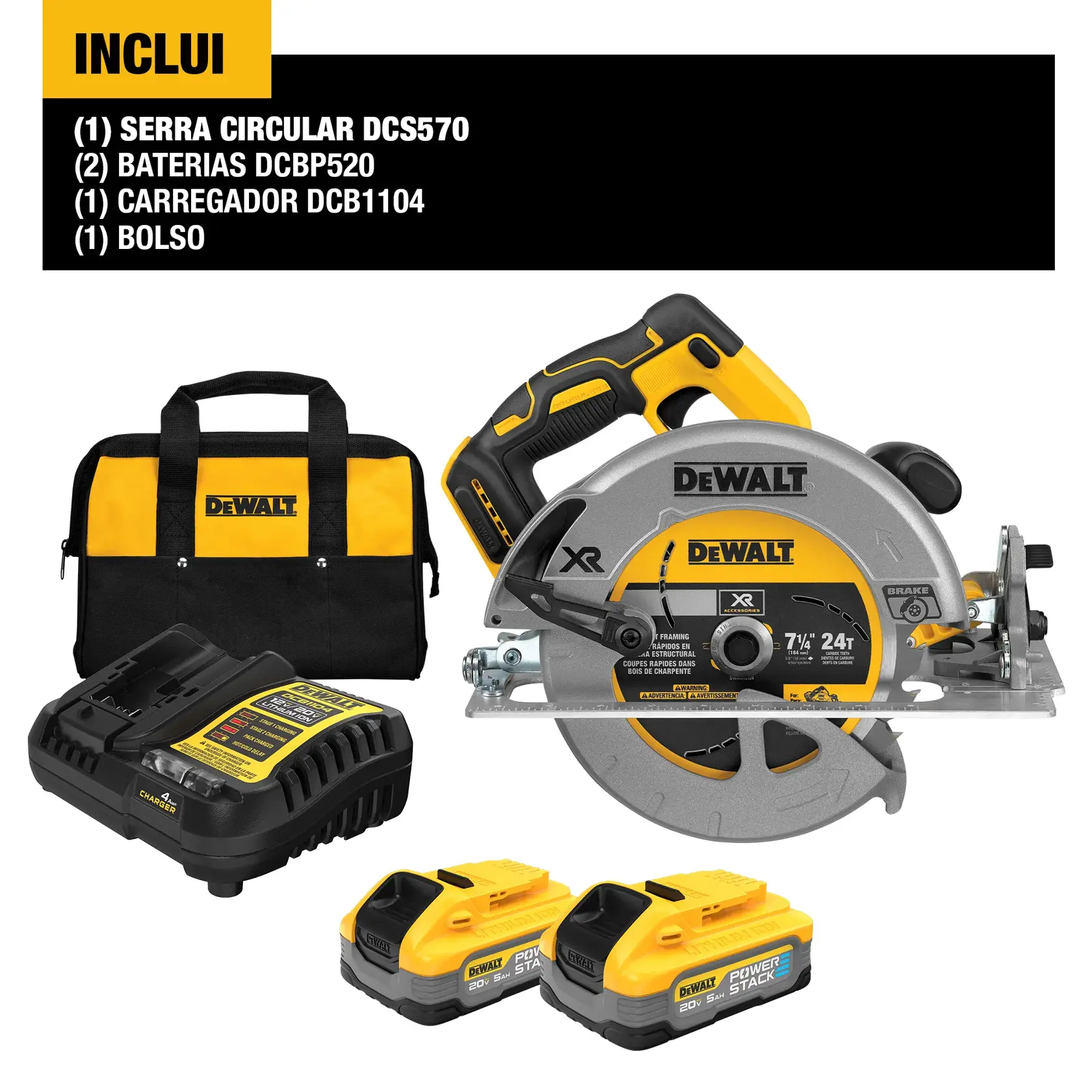 Serra Circular 7-1/4"(184MM) 20V MAX* Li-Ion Brushless 2 Baterias 5AH POWER STACK (DCBP520)