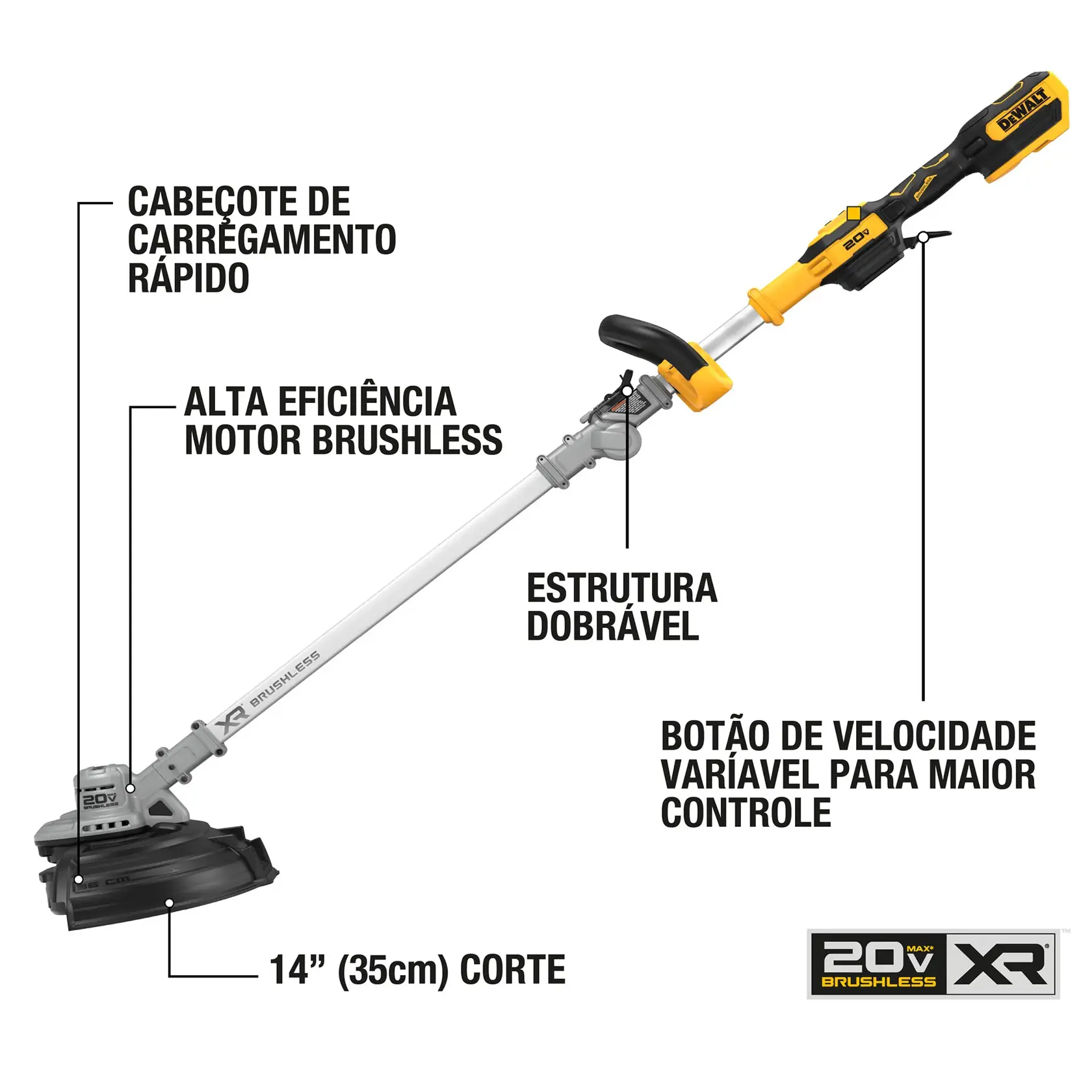 Aparador de Grama 14" (35Cm) Brushless 20V Max* Com Haste Flexível (Apenas Ferramenta)