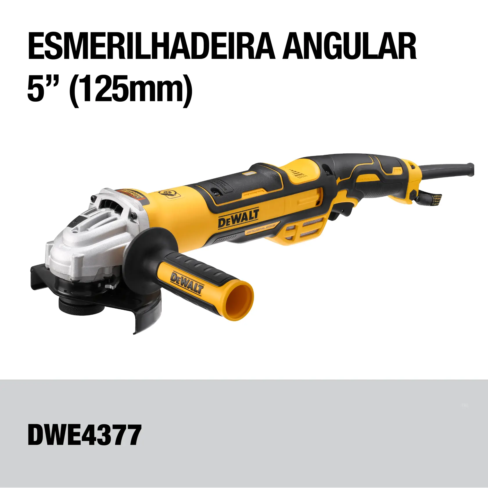 Esmerilhadeira angular DEWALT 5" (125mm), modelo DWE4377, nas cores amarelo e preto.