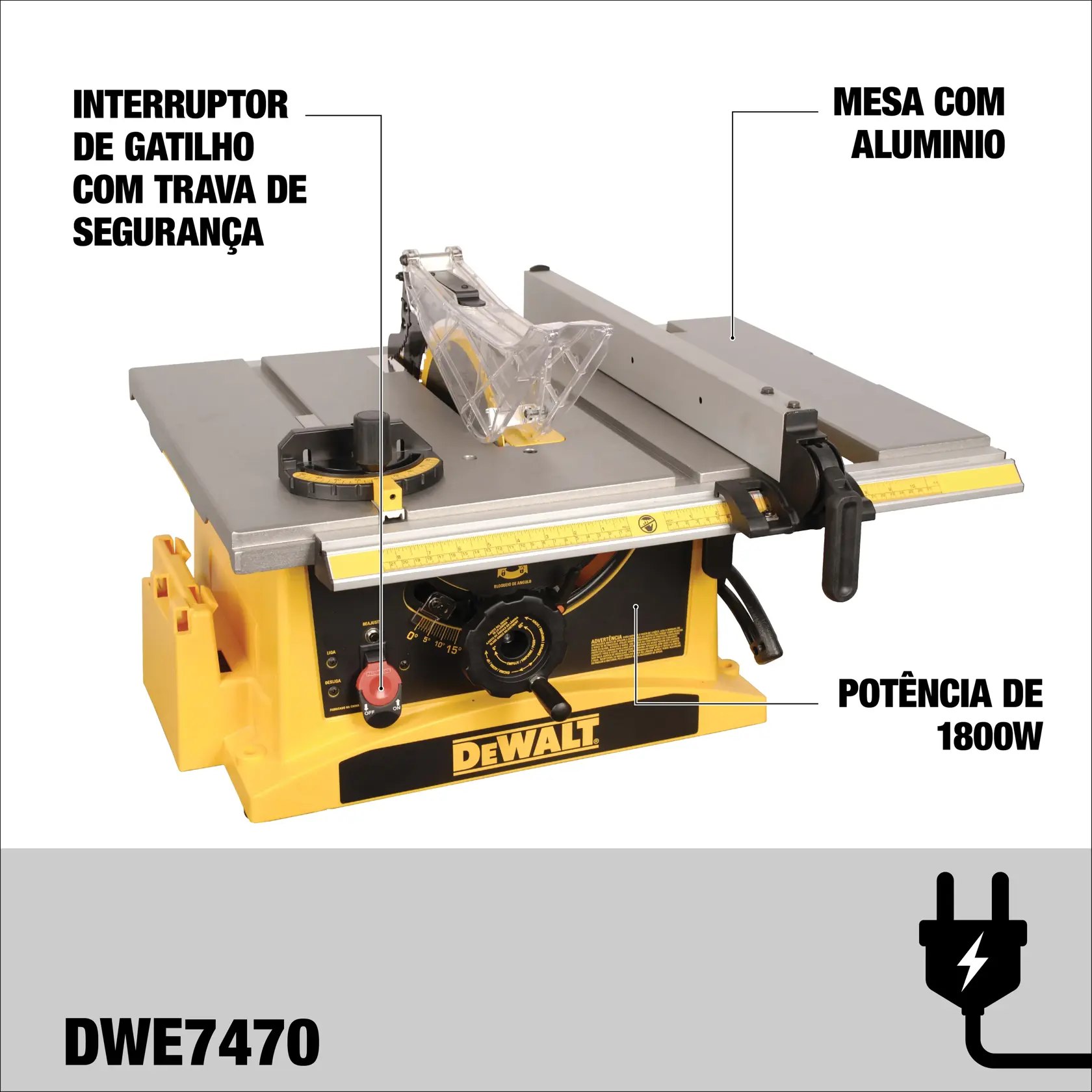 Serra de Mesa 10" (254mm) 1800W (127V) - 5.000 RPM velocidade sem carga, Eixo 5/8"