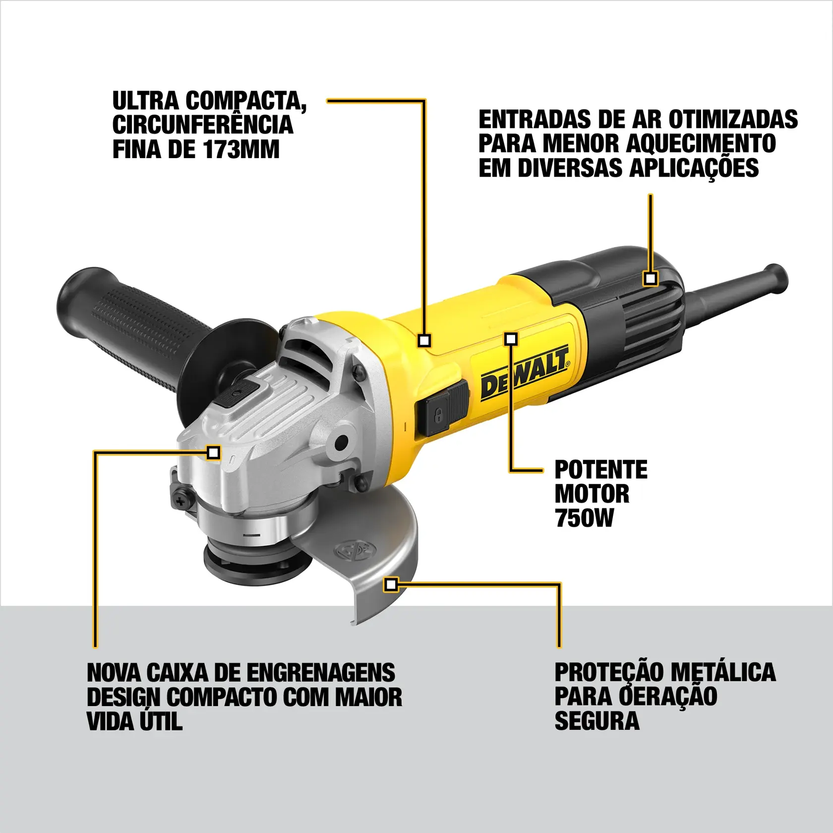 Esmerilhadeira Angular 4-1/2" (115mm) 750W Ultra Compacta
