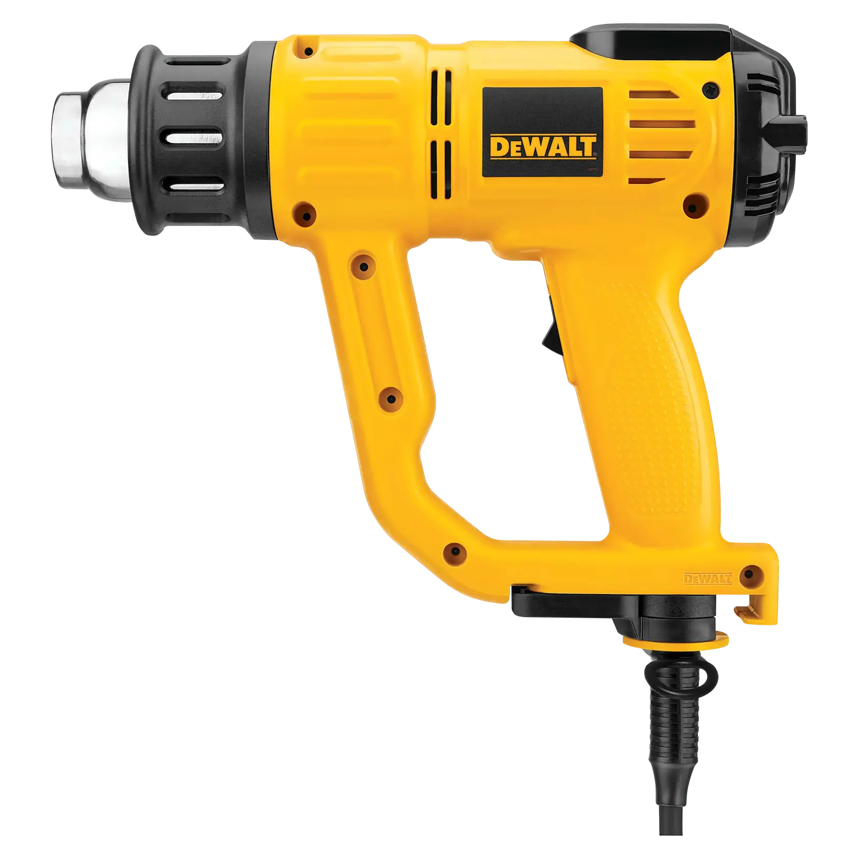 Soprador térmico DEWALT amarelo preto lateral, SKUs D26414-BR, D26414, D26414-B2, D26414-GB, D26414-B3.