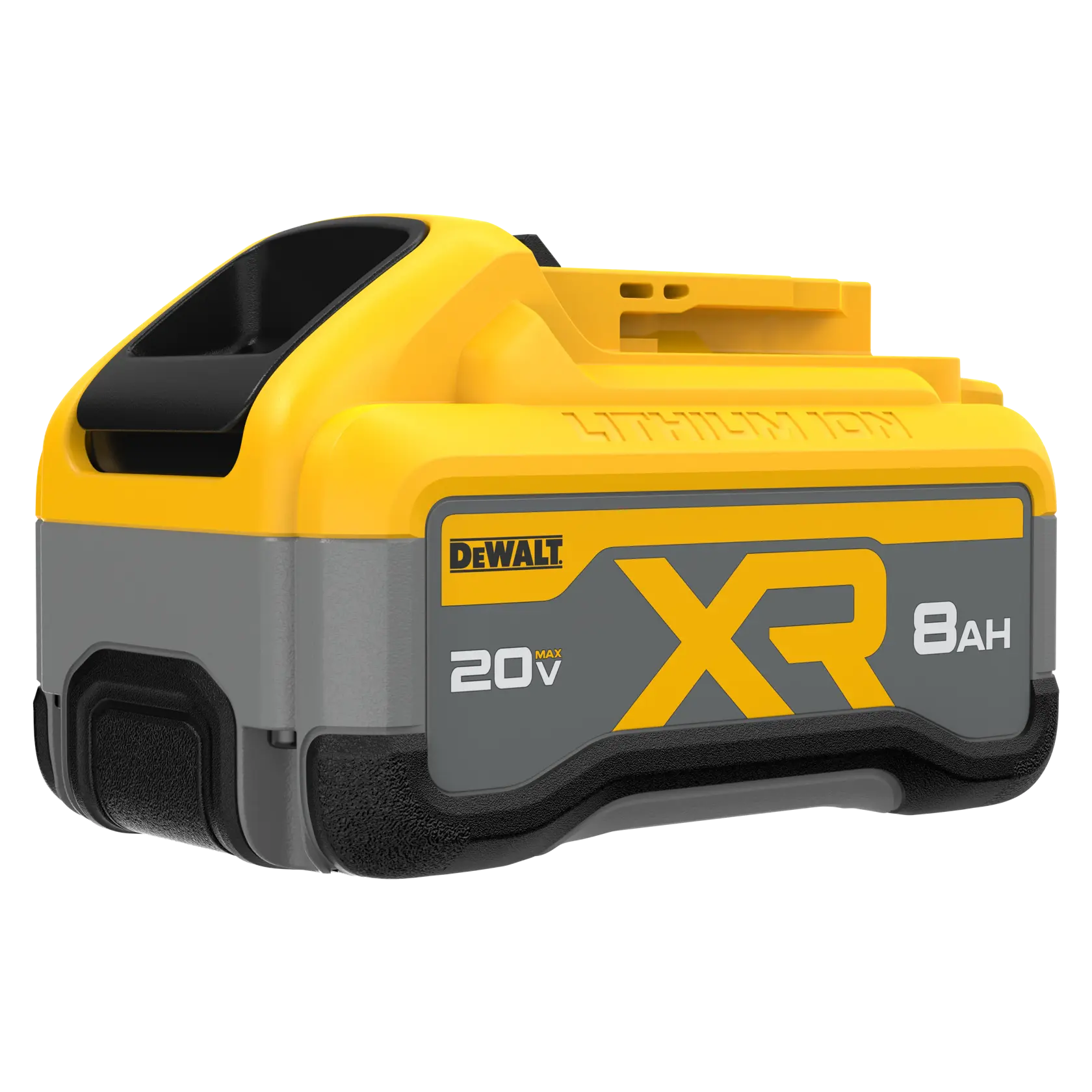 Bateria DEWALT XR 20V 8Ah de íon de lítio amarela e cinza para ferramentas elétricas.