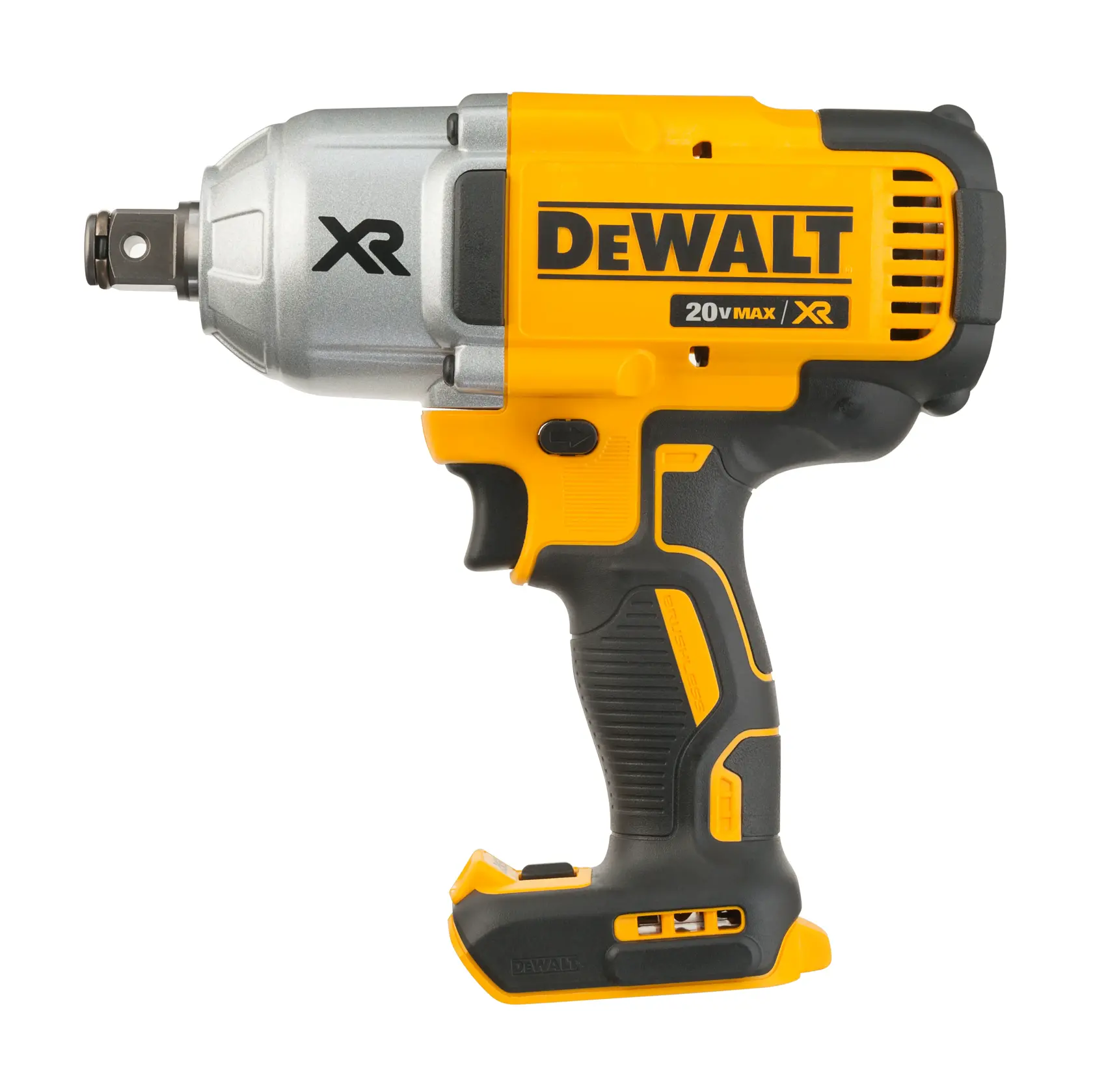 Uma chave de impacto sem fio DEWALT 20V Max XR, modelo DCF897B, com design amarelo e preto.