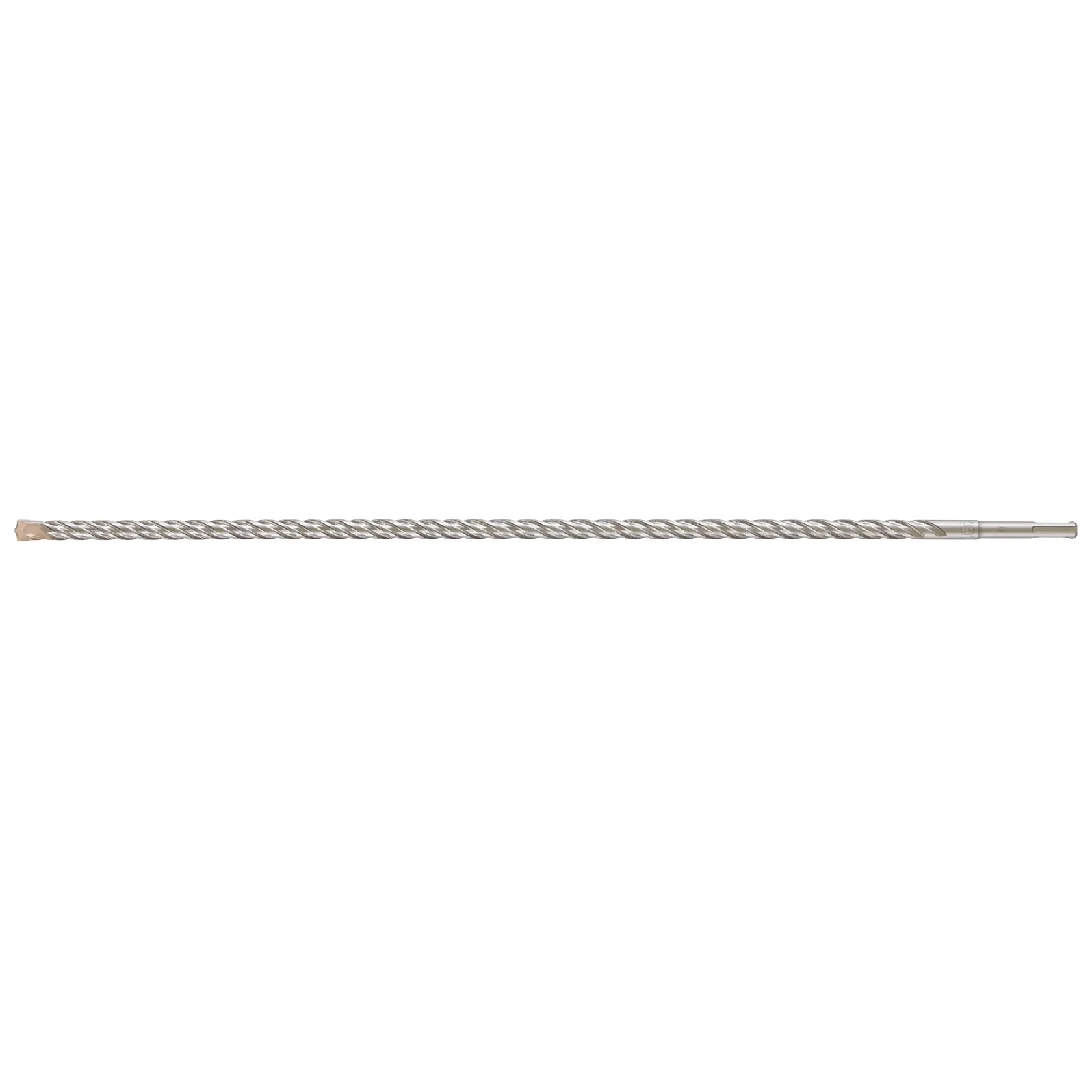 Broca SDS DEWALT longa e prateada com ranhuras espirais, mostrada em fundo branco.