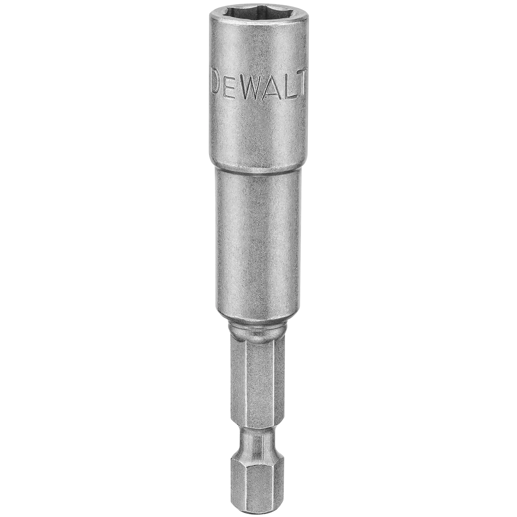 Destornillador magnético para tuercas DEWALT metálico con vástago hexagonal, usado para fijar tuercas.
