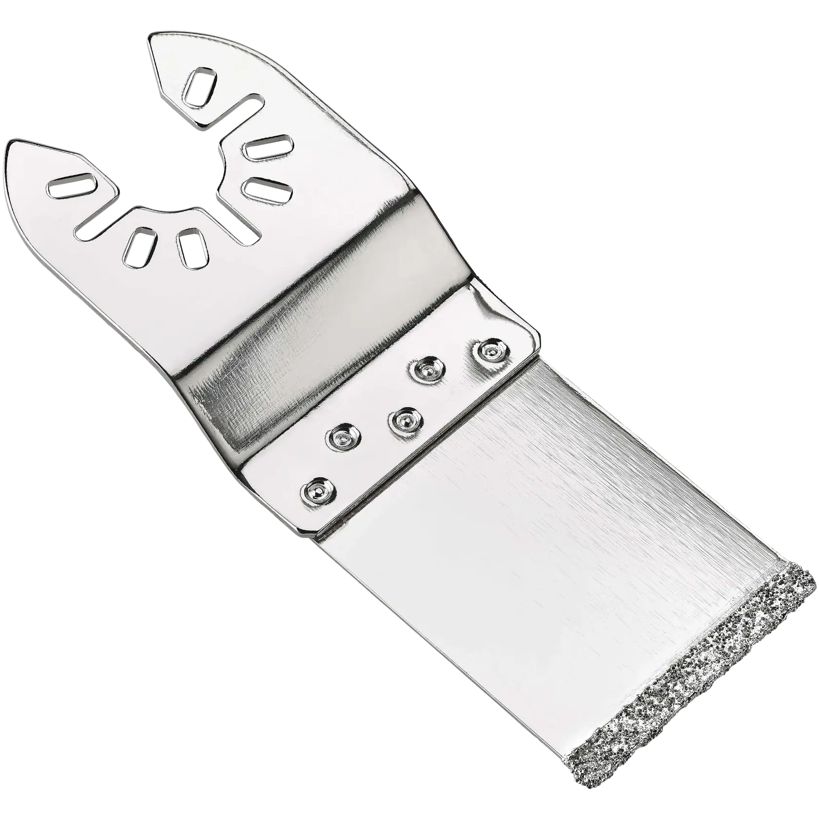 Foto de lâmina DEWALT multi-tool, SKU DWA4242, prata com borda de carbeto, ângulo superior, fundo branco.