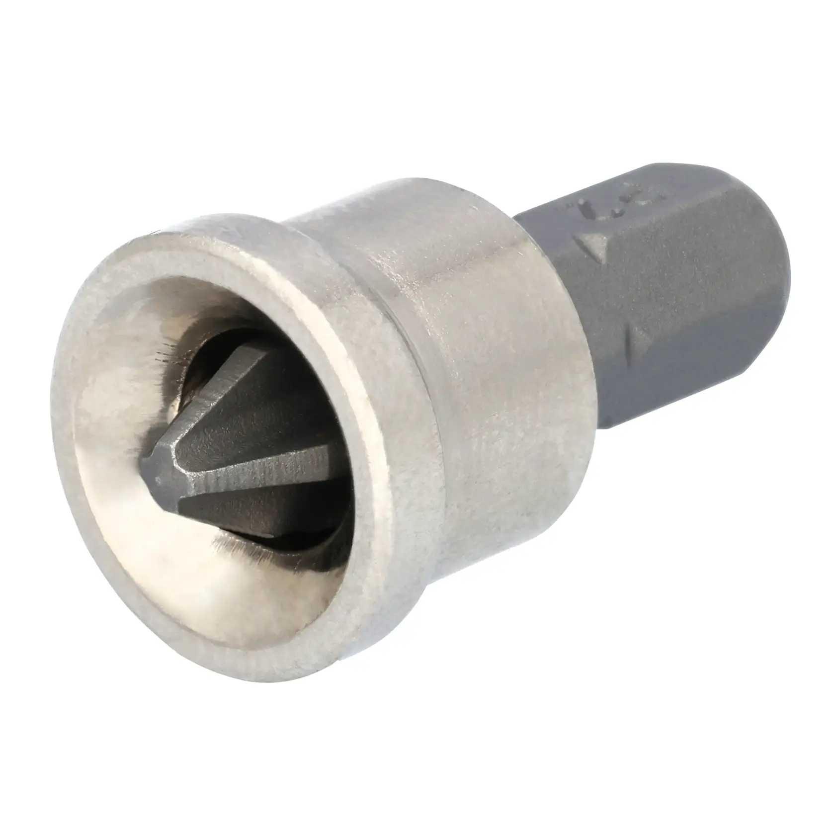 Imagem em close de uma broca de avellanar de metal DEWALT com haste hexagonal, usada para criar uma borda chanfrada em furos de trabalhos em madeira ou metal.