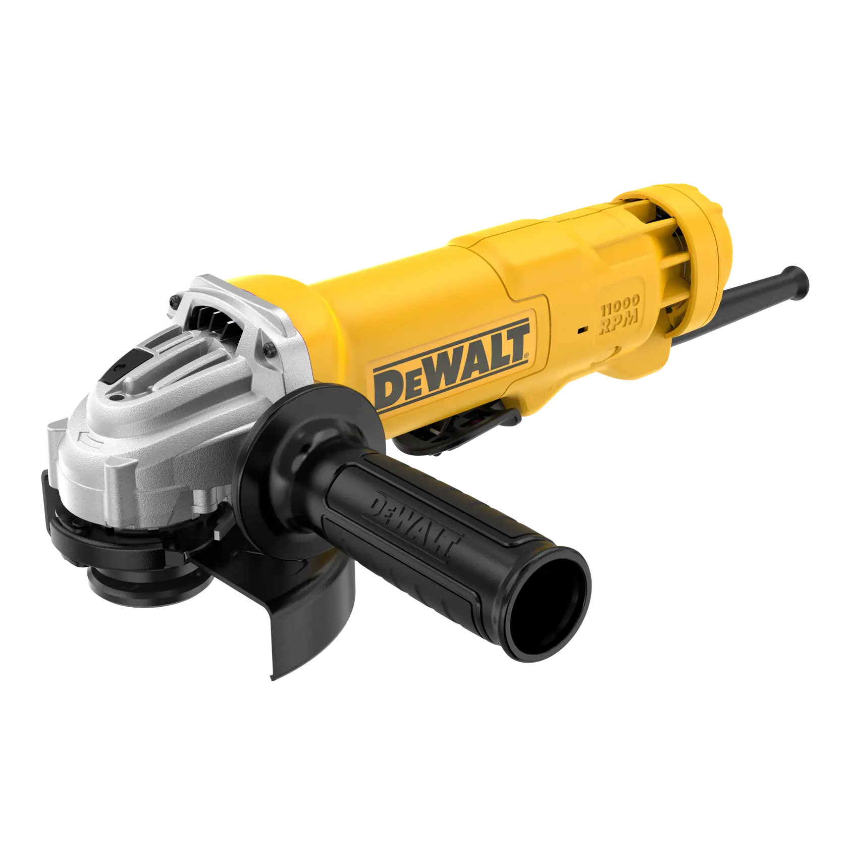 Esmerilhadeira amarela DEWALT com cabo preto, ideal para corte e desbaste pesado.