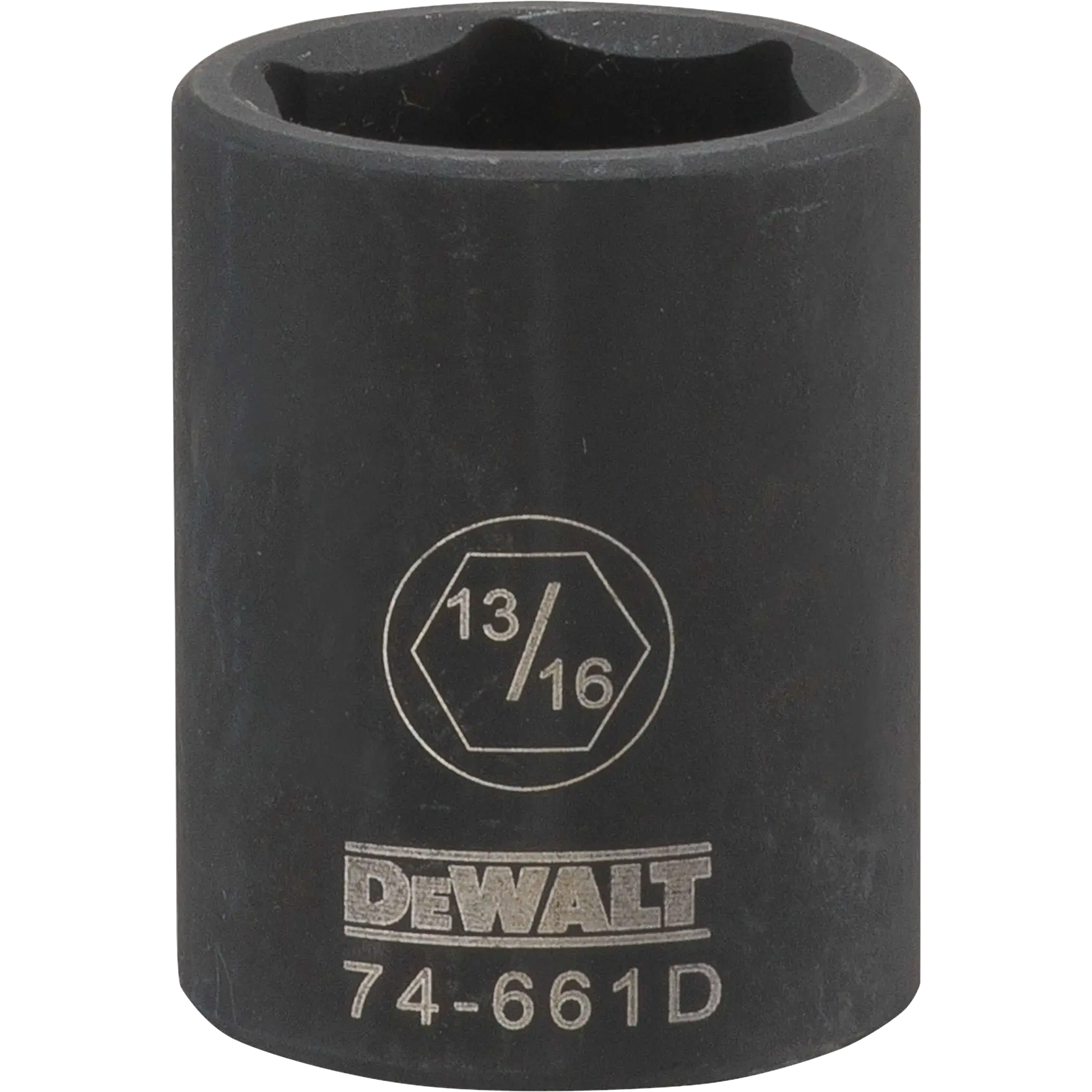 Um soquete de impacto da marca DEWALT, tamanho 13/16 polegadas, com o código do produto 74-661D gravado na lateral.