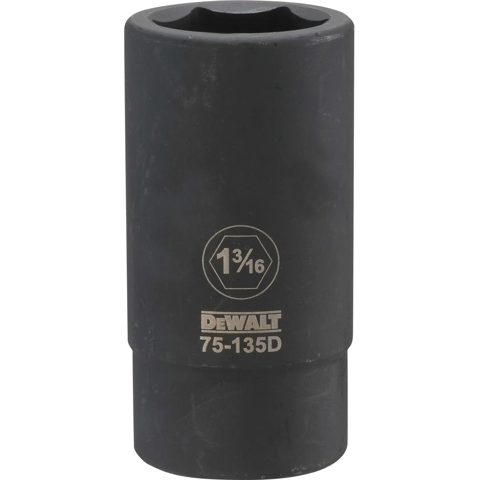 Ferramenta soquete profundo da marca DEWALT, tamanho 1-3/16 polegadas, número do modelo 75-135D, mostrada na vertical sobre fundo branco.