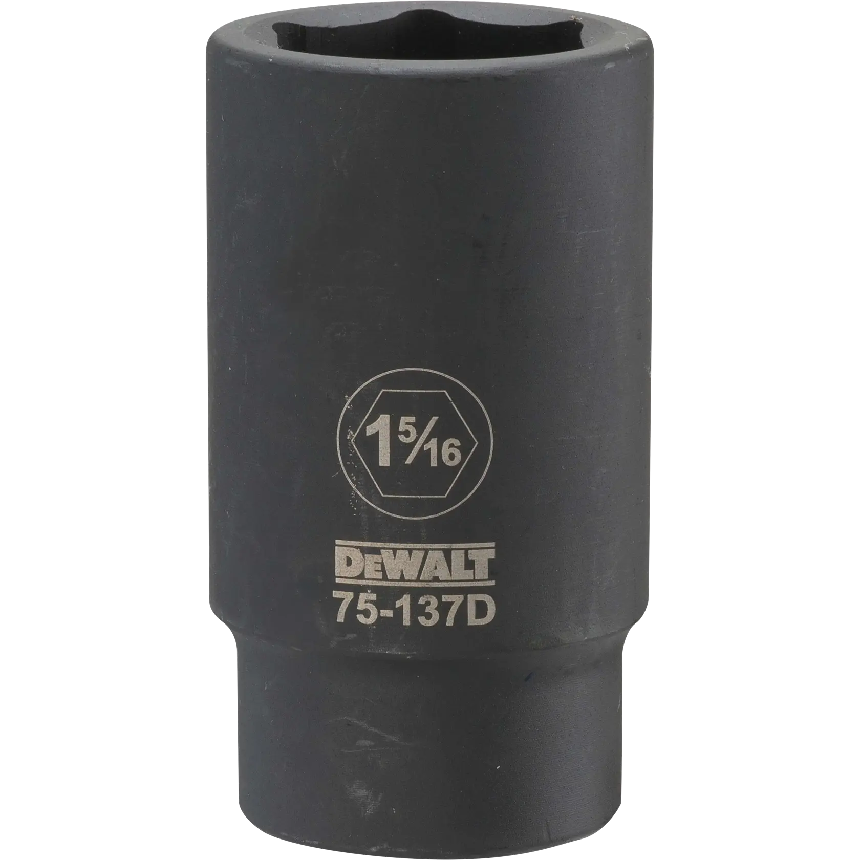 Um soquete de impacto profundo DEWALT de 1 5/16 polegadas com o número do modelo 75-137D, feito de metal escuro.