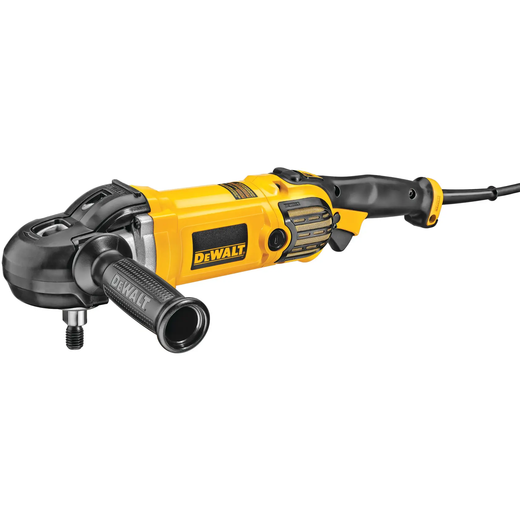 Photo of DEWALT polisher DWP849X-B2, DWP849XB2, DWP849X-B3, DWP849X, DWP849X-AR, yellow, side view.