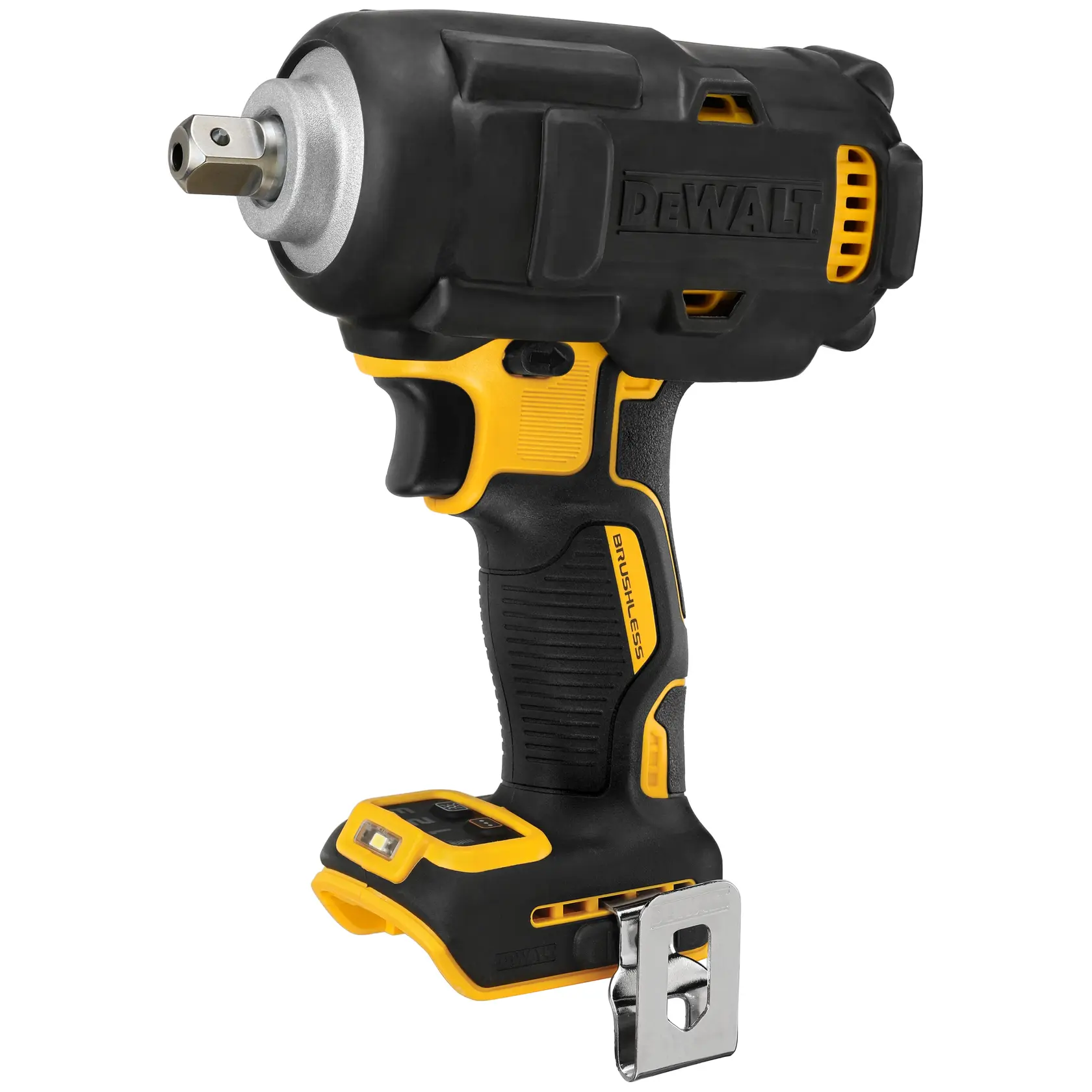 Chave de impacto sem fio DEWALT, ângulo lateral, amarelo/preto, PB891.92-QZ, PB891-92B, PB891_92. Fotografia.
